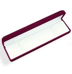 A red box with white lid and a pen inside.