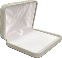 A white box with a lid open to reveal the inside.