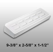 A white plastic shelf with the number 9-3 / 8 " x 2-5 / 8 " and 1-1 / 2 ".