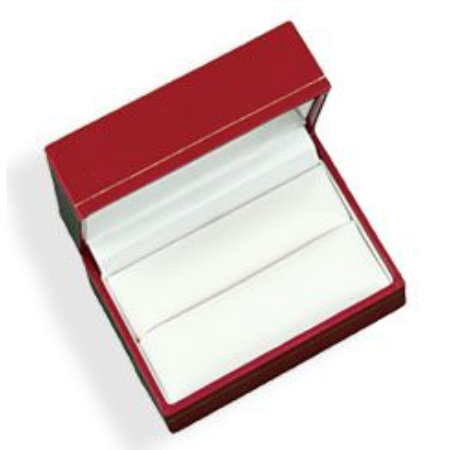 A red box with two white rings inside of it.