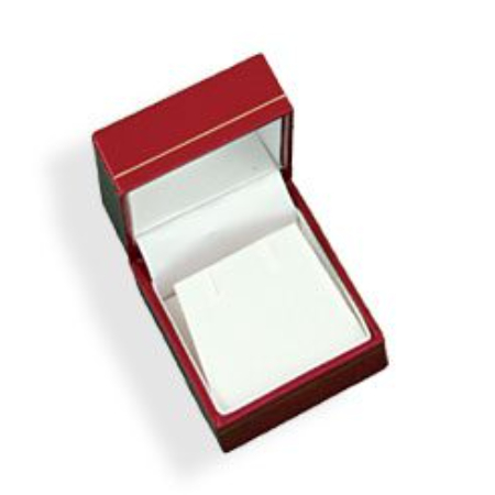 A red box with white lining and gold trim.