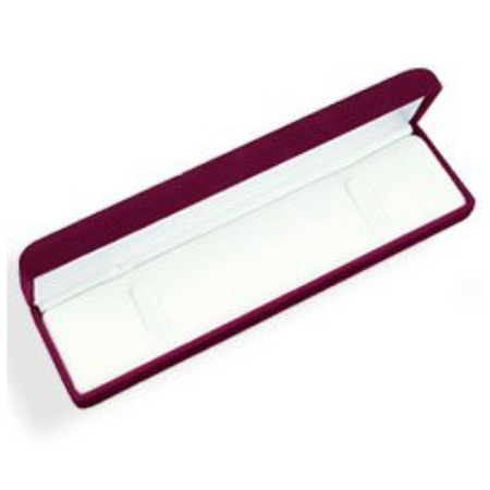 A red box with white lid and a white strip on the top.