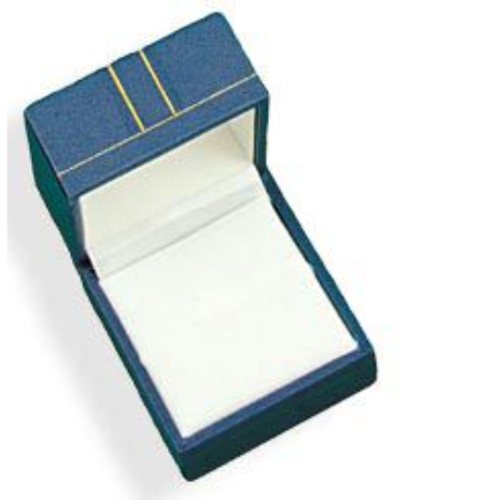 A blue box with gold trim and white paper.