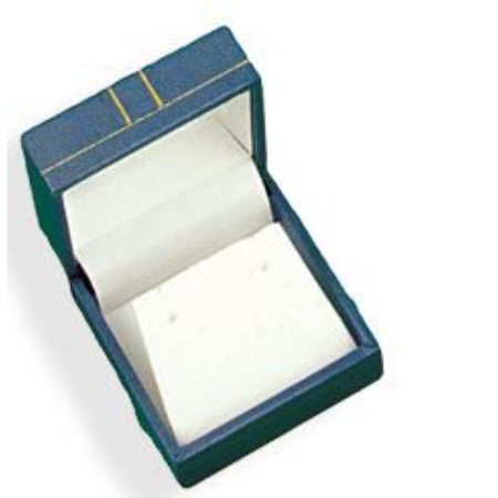 A blue box with gold trim and a white earring.