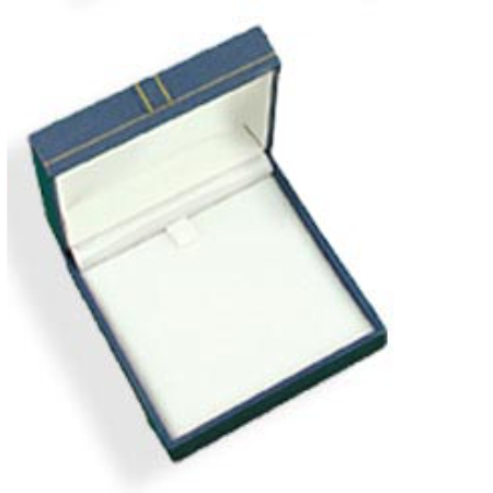 A blue box with a gold trim and white paper.