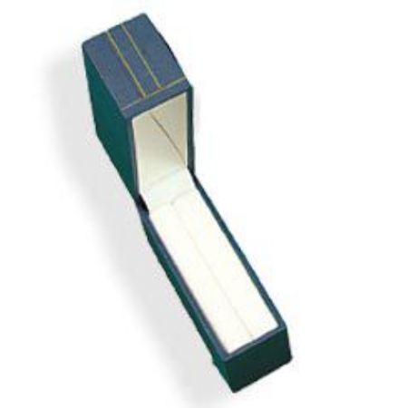 A green box with gold trim and a white lid.