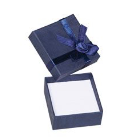 A blue box with a bow and a note pad