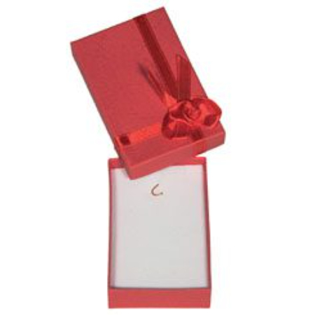 A red box with a note pad and ribbon.