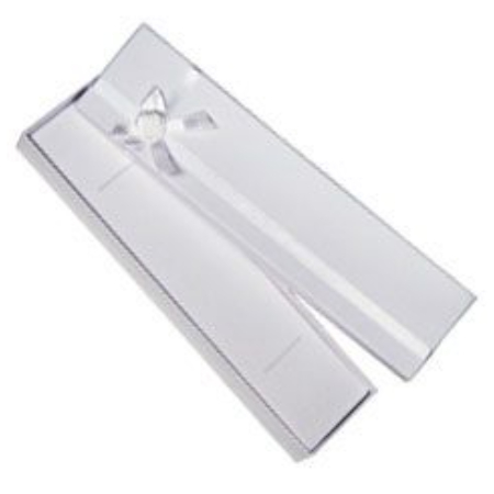 A pair of white ties in a box.