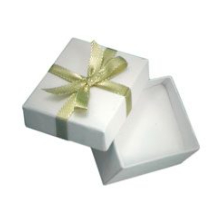 A white box with a green bow and lid.