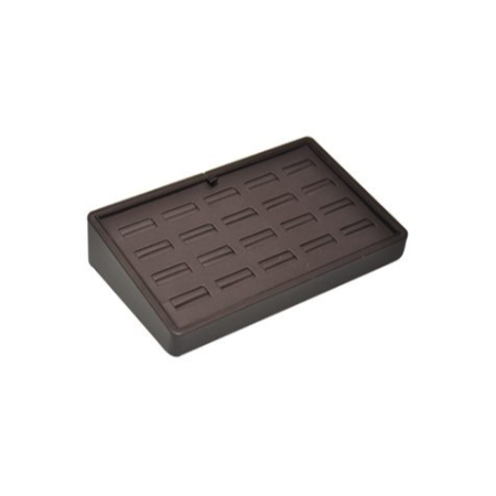 A brown tray with many compartments on top of it.