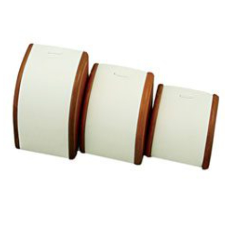 A set of three white and brown paper rolls.