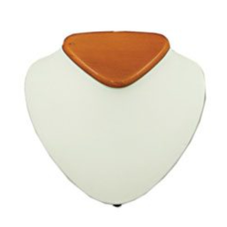 A white and brown leather necklace holder.