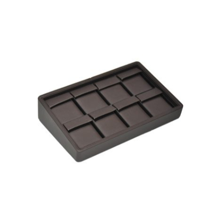 A black tray with ten compartments on top of it.