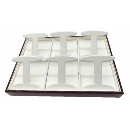 A tray of white jewelry boxes with t-shaped tops.