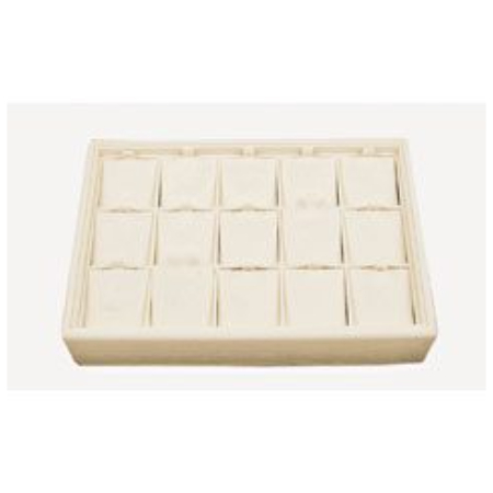 A tray of 1 6 white square jewelry trays.