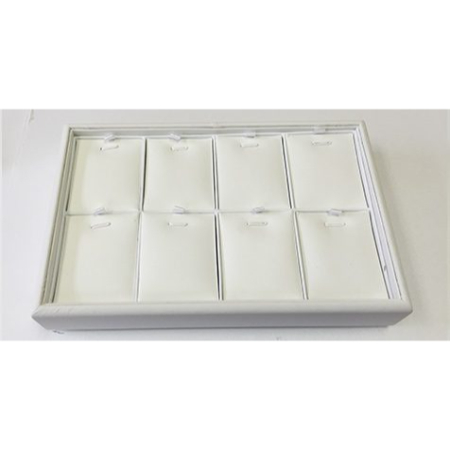 A white tray with eight small trays in it.