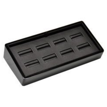 A black plastic box with eight rows of compartments.