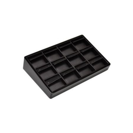 A black tray with 1 2 compartments.