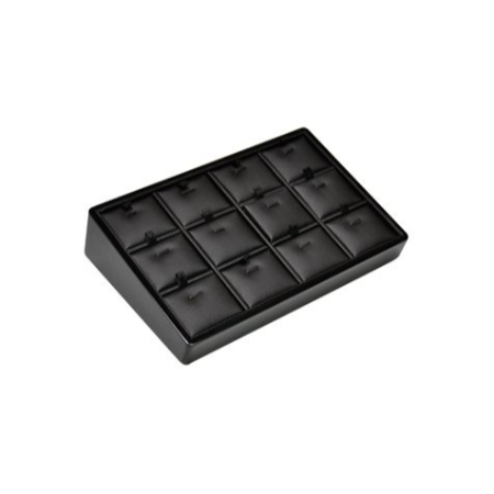 A black tray with 1 2 compartments.