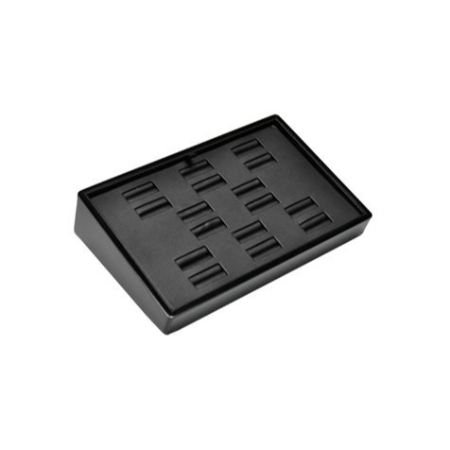 A black tray with 1 2 compartments on top of it.