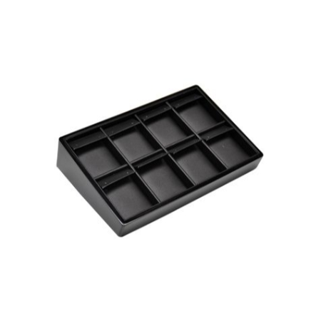 A black tray with eight compartments.