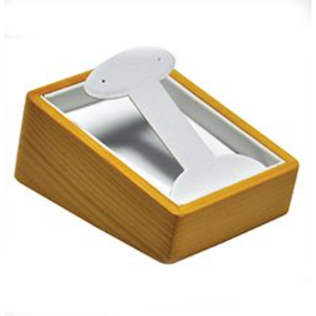 A wooden box with a white lid and a white handle.