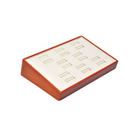 A brown and white tray with 1 2 slot jewelry display.