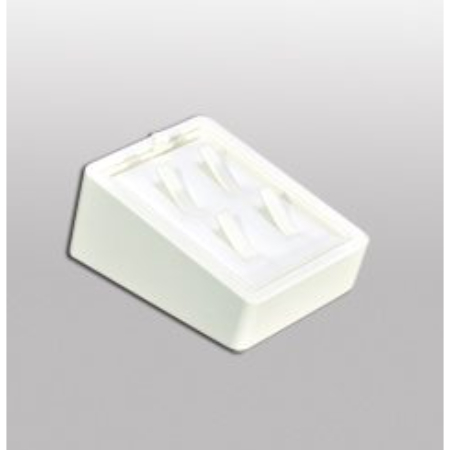 A white plastic box with six holes for small items.