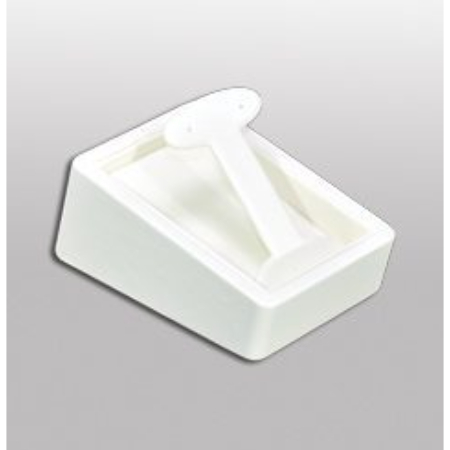 A white plastic box with a handle on top.