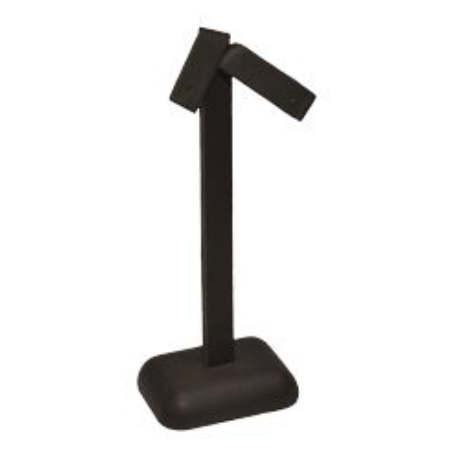 A black stand with a black handle on top of it.