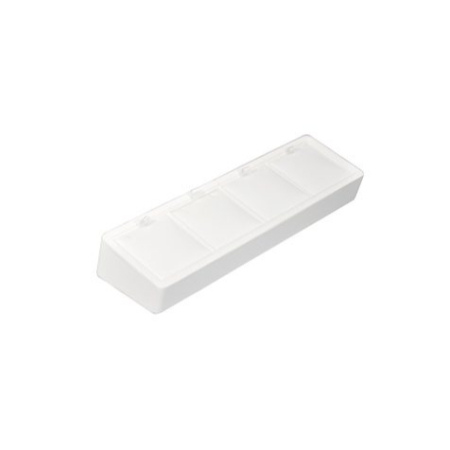 A white plastic box with five compartments.