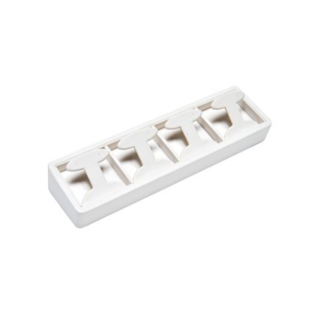 A white plastic tray with six different sized cubes.