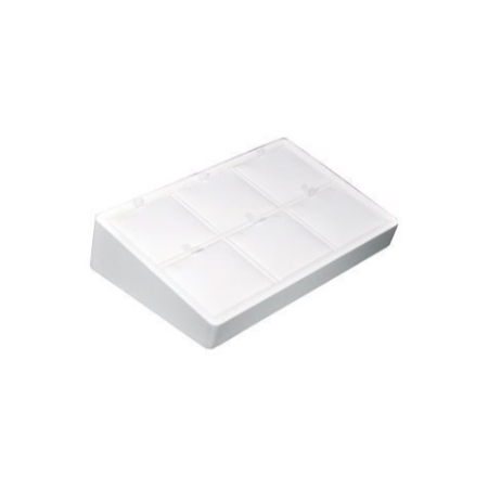 A white box with eight compartments on top of it.