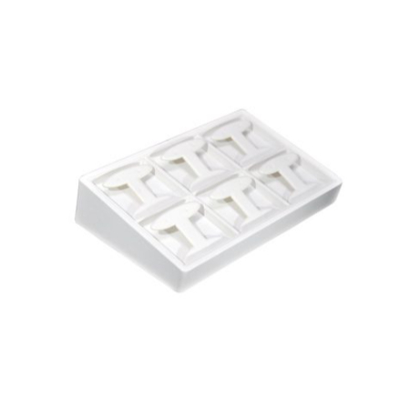 A white plastic tray with eight different compartments.