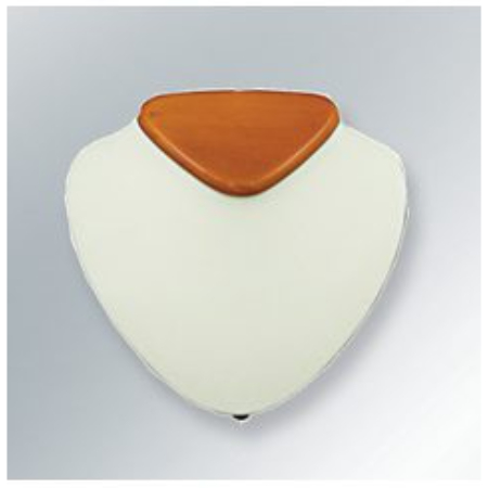 A white and brown leather neck pillow on top of a wall.