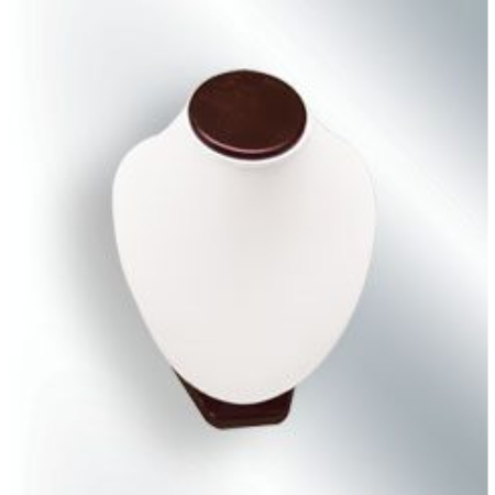 A white and brown necklace holder on a wall.