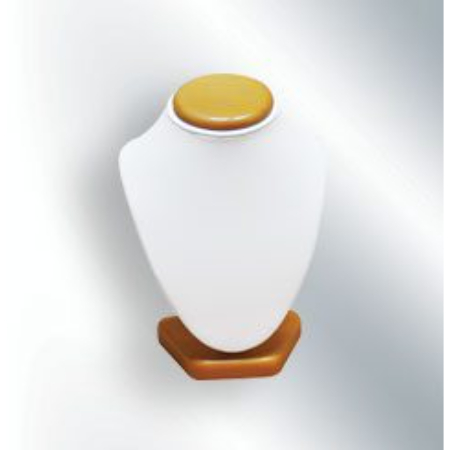 A white and yellow wooden necklace holder