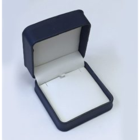 A blue box with a white lid and a silver ring.