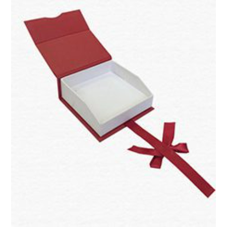 A red box with a white lid and a ribbon.