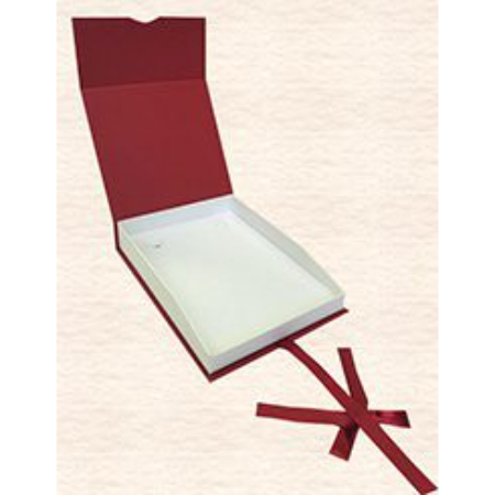 A red box with a white lid and a ribbon.