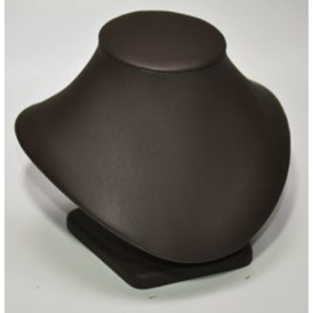 A brown leather necklace holder sitting on top of a table.