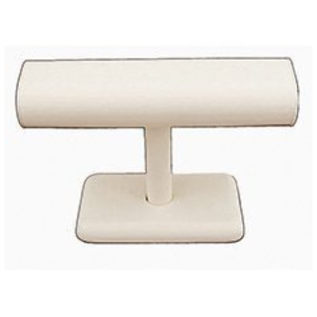 A white leather bracelet stand is shown.