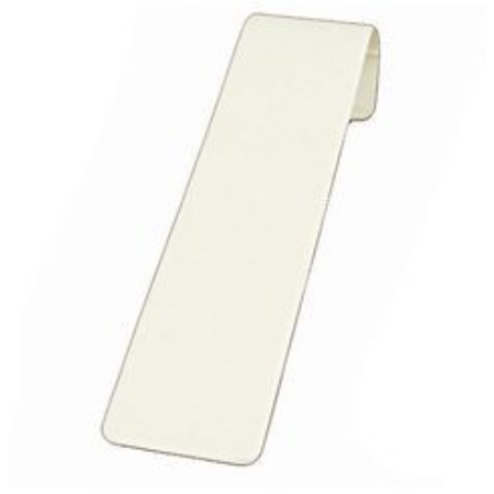 A white paper bookmark with the bottom edge folded up.