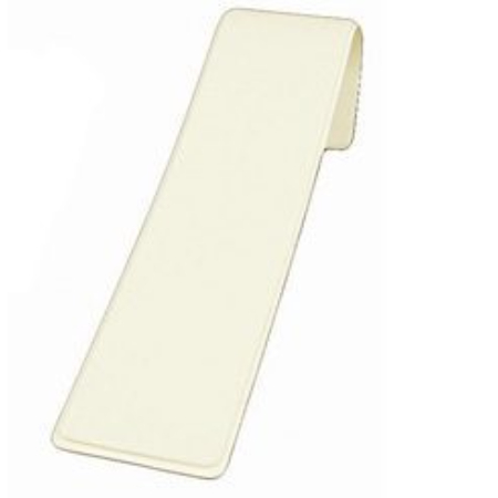 A white paper bookmark with the bottom edge folded up.