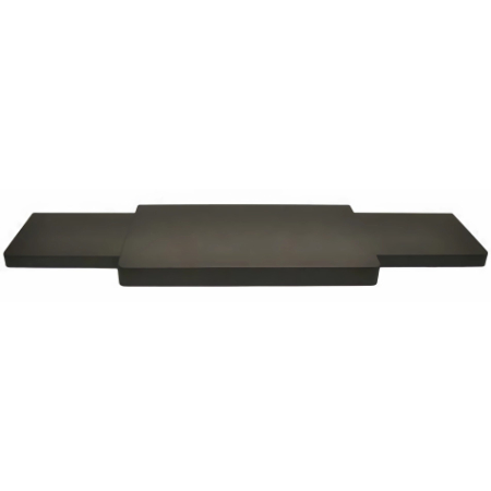 A black rectangular plate sitting on top of a table.