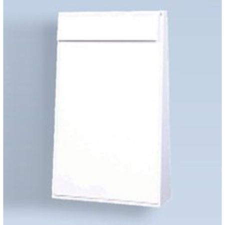 A white box with a piece of paper on top.