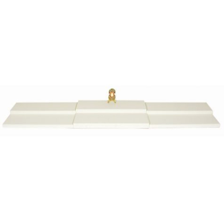 A white rectangular tray with two gold handles.