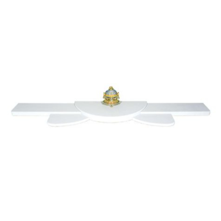 A white shelf with a gold star on top of it.