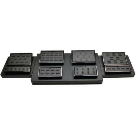 A set of eight black trays with different shapes.